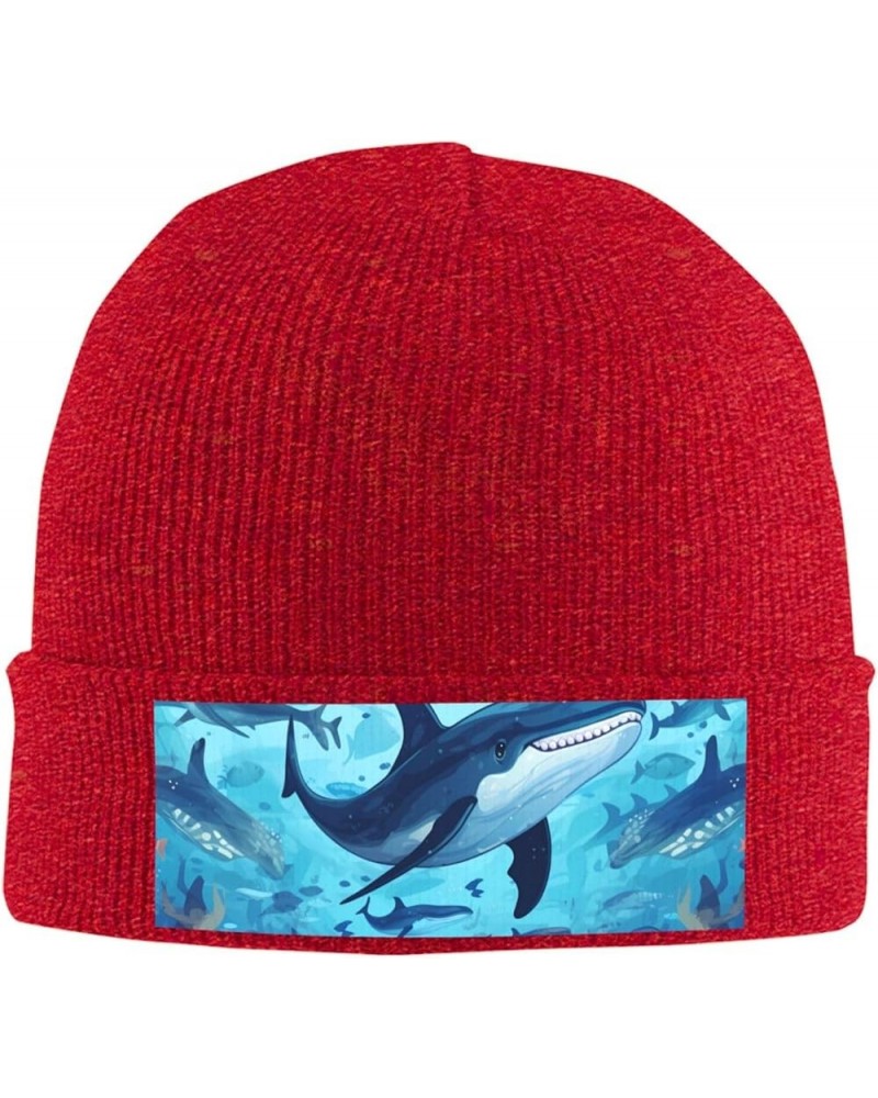 Whale and Octopus Print Knit Hat Winter Knit Hat for Men Women Red $15.32 Skullies & Beanies