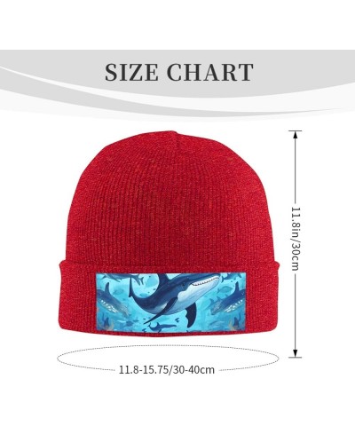 Whale and Octopus Print Knit Hat Winter Knit Hat for Men Women Red $15.32 Skullies & Beanies