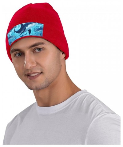 Whale and Octopus Print Knit Hat Winter Knit Hat for Men Women Red $15.32 Skullies & Beanies