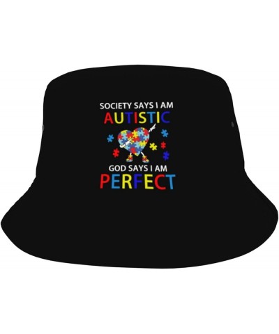 Bucket Hat Unisex Cotton Four Seasons Travel Bucket Beach Sun Hat Outdoor Cap Society Say I'm Autistic God Says I'm Perfect2 ...