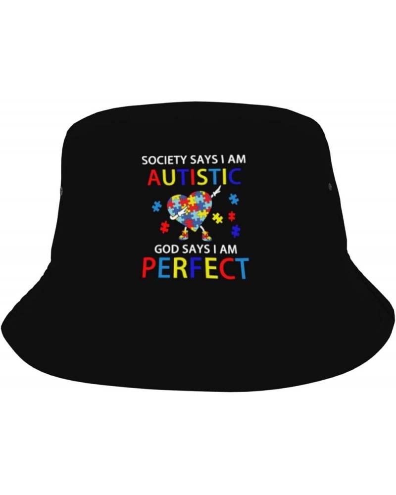 Bucket Hat Unisex Cotton Four Seasons Travel Bucket Beach Sun Hat Outdoor Cap Society Say I'm Autistic God Says I'm Perfect2 ...