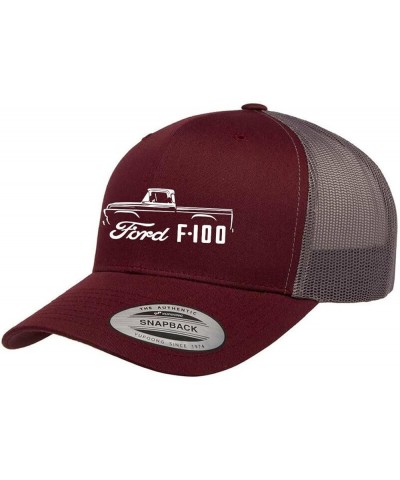 1957-60 Ford F100 Pickup Truck Fully Embroidered Yupoong 6606 Snapback Trucker Fitted Cap Maroon-grey $15.62 Baseball Caps