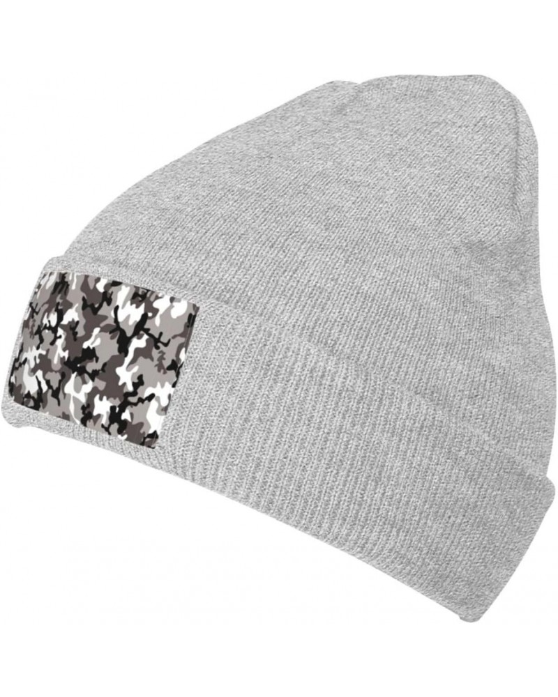 Black Grey White Camo Warm Knitted Hat, Neutral, Fashionable, Soft, Lightweight, Printed Fisherman Hat. $12.71 Skullies & Bea...