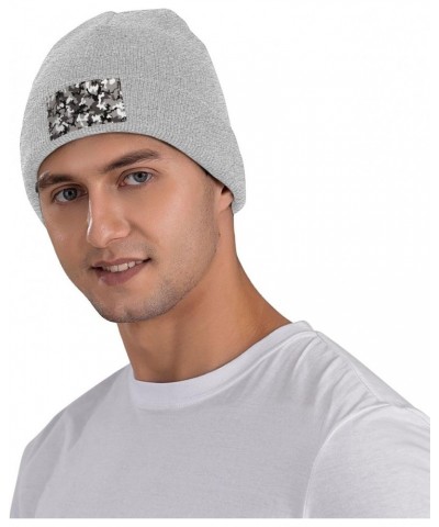 Black Grey White Camo Warm Knitted Hat, Neutral, Fashionable, Soft, Lightweight, Printed Fisherman Hat. $12.71 Skullies & Bea...