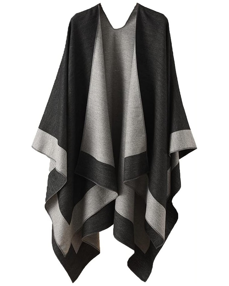 Reversible Shawl Wrap for Women Ladies, Open Front Poncho Cape Warm Blanket for Winter Fall Black Gray $12.60 Scarves