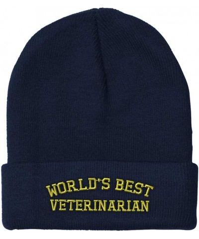 Custom Beanies for Men Worlds Best Veterinarian Embroidery Winter Hats for Women Acrylic Skull Cap 1 Size Navy Design Only $1...