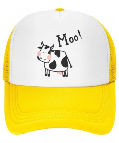 Mesh Dad Hat Adjustable Washed Cute Cow Moo Baseball Dad Cap Funny Distressed Ball Trucker Cap for Women Men Cute Cow Moo Yel...