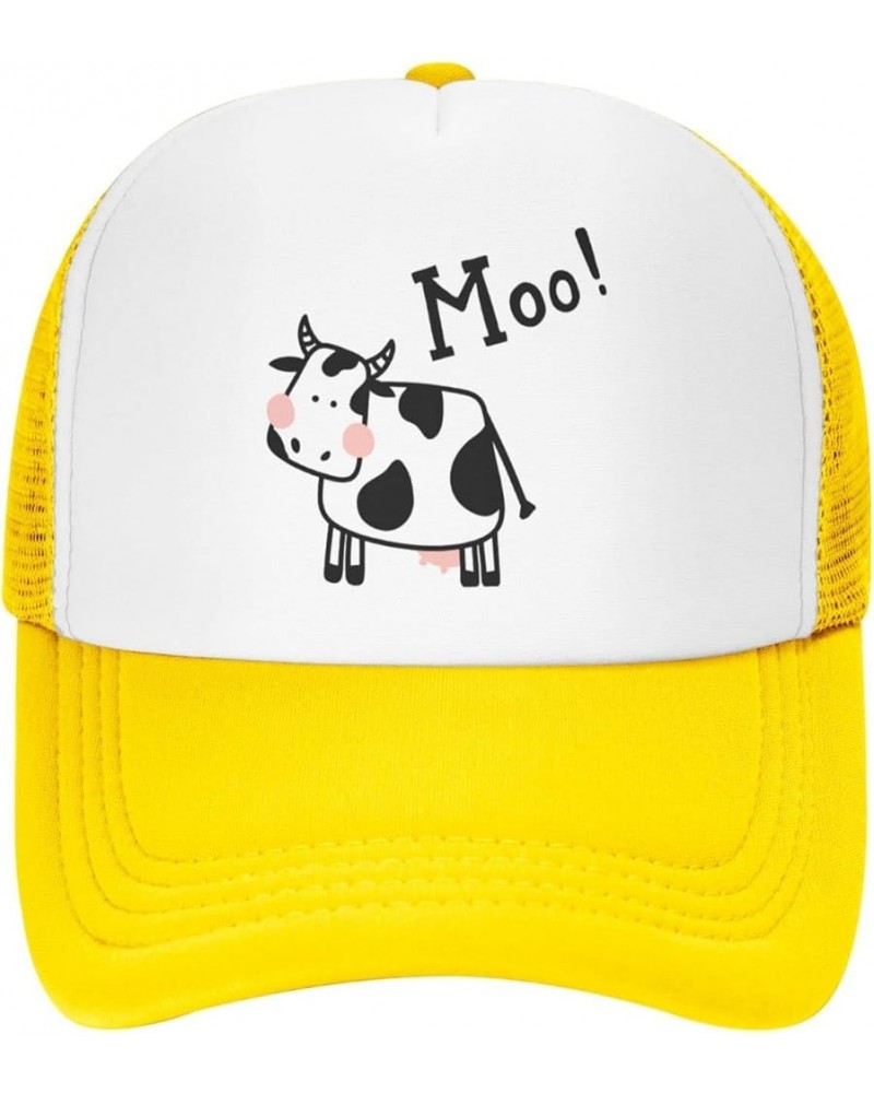 Mesh Dad Hat Adjustable Washed Cute Cow Moo Baseball Dad Cap Funny Distressed Ball Trucker Cap for Women Men Cute Cow Moo Yel...