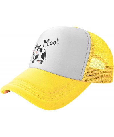 Mesh Dad Hat Adjustable Washed Cute Cow Moo Baseball Dad Cap Funny Distressed Ball Trucker Cap for Women Men Cute Cow Moo Yel...