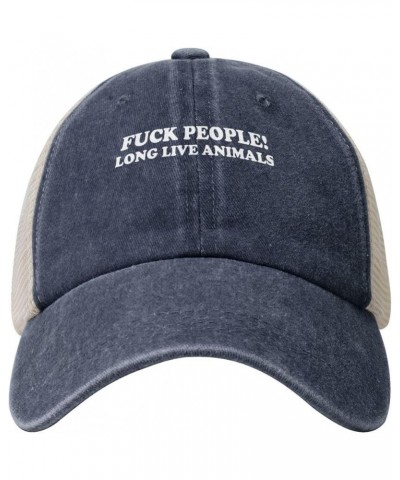 Vintage Washed Cotton Mesh Cap Fuck People Long Live Animals Baseball Cap Adjustable Dad Hat Trucker Hat,Black Navy Blue $11....