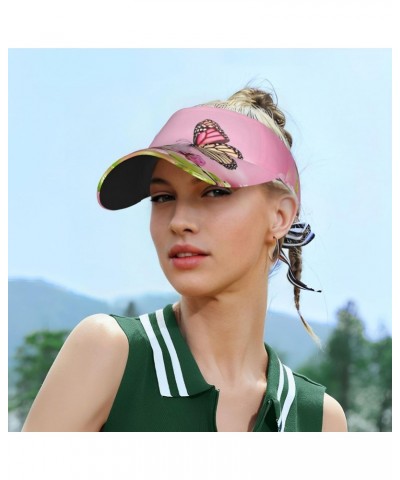 Sports Sun Visor Hats Monarch Butterfly Flower Unisex Empty Top Sun Caps for Men Women $9.39 Visors