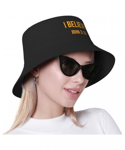 I Believe John 3:16 Christian Gift Bucket Hat for Women Men Summer Travel Beach Sun Hat Outdoor Cap Unisex Bucket Hats Black ...