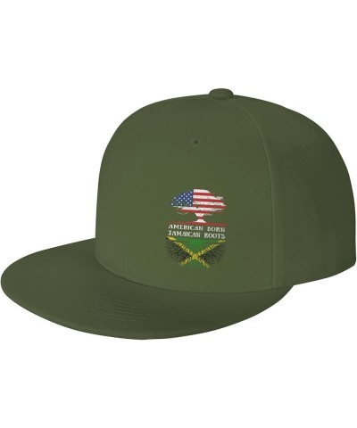 Snapback Baseball Cap Born Jamaica Roots USA Jamaica Classic Dad Trucker Flat Bill Brim Hat Moss Green $8.60 Baseball Caps