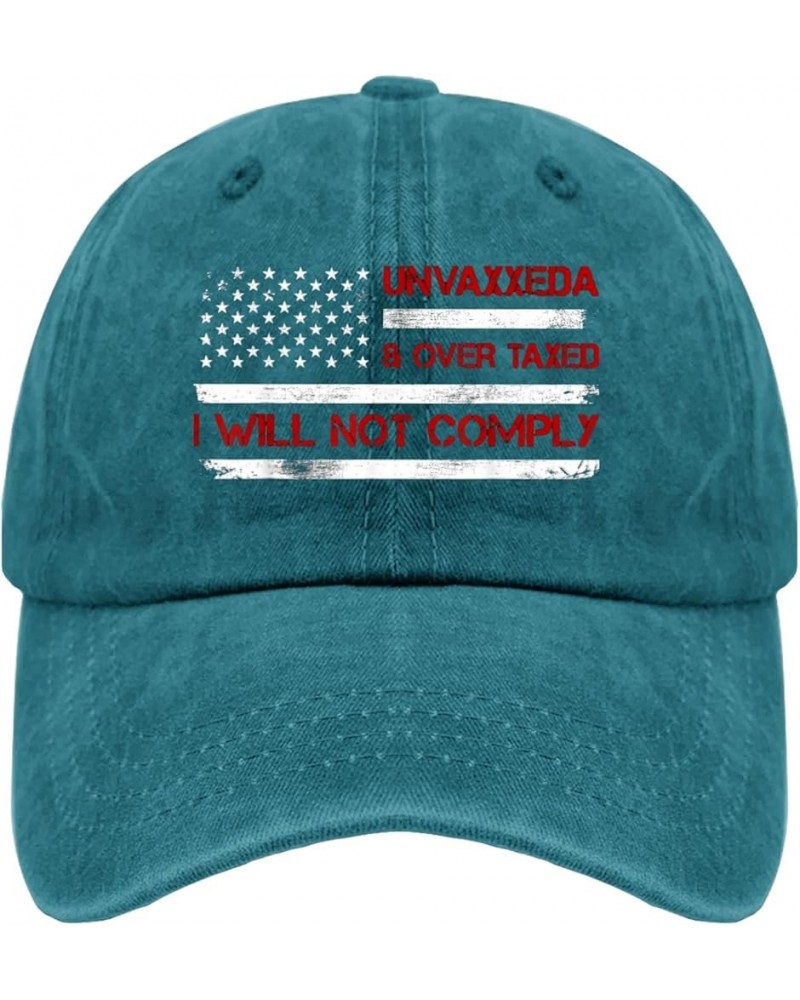 Unvaxxed and Overtaxed I Will Not Comply Hat Funny Hats for Womens Men Pigment Black Cowboy Hat Vintage Cyan Blue $11.95 Buck...