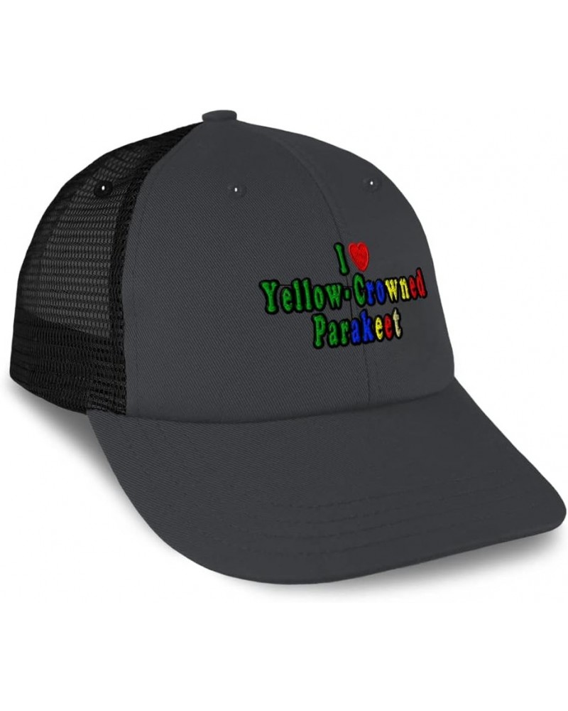 Custom Custom Trucker Hat Baseball Cap I Love Yellow-Crowned Parakeet Animal Bird Dad Hats for Men & Women Dark Grey Black De...