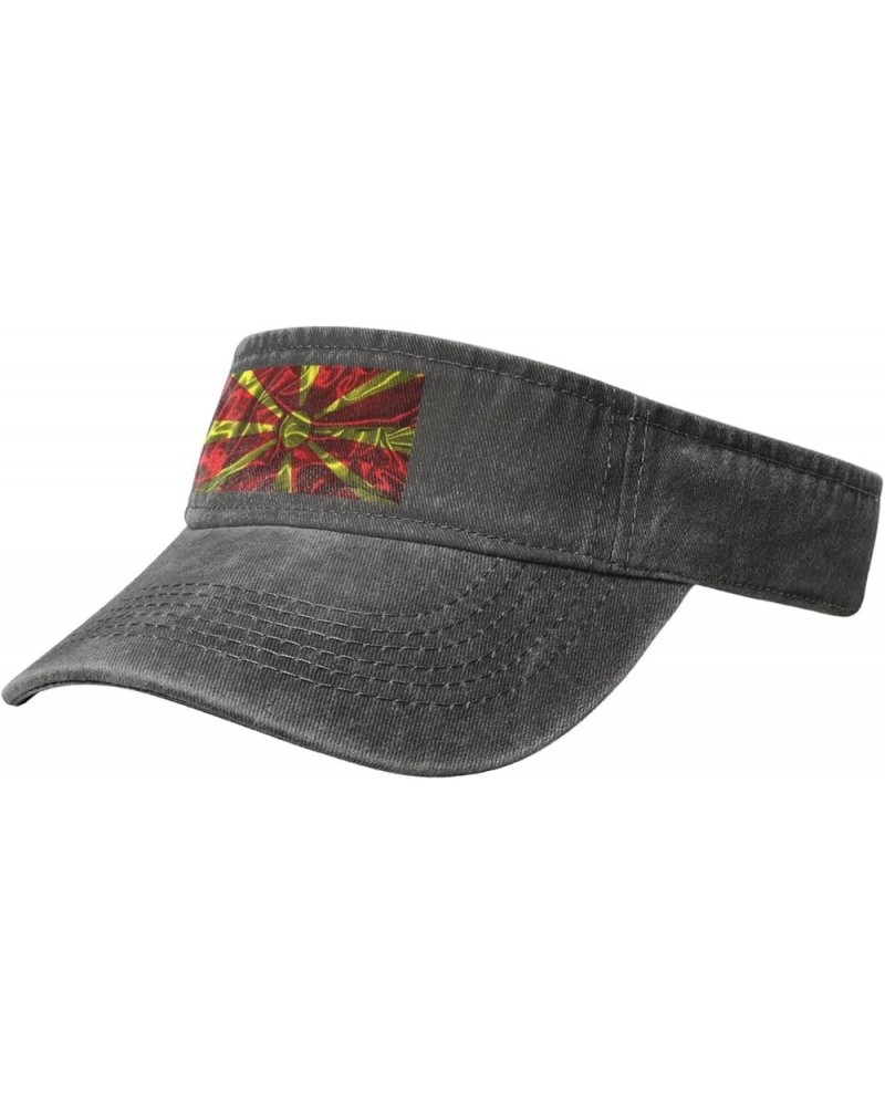 Silk Style Flag of North Macedonia Sun Visor Hats for Women Men Adjustable Sports Sun Hats Golf Cap Deep Heather $14.54 Visors