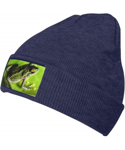 Beanie Hats for Women Men Knit Hat Frog Leaves Print Beanies Cap Fashion Cuffed Sports Hat Navy Blue $11.53 Skullies & Beanies