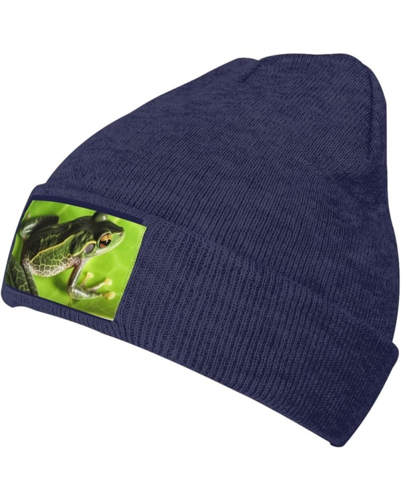 Beanie Hats for Women Men Knit Hat Frog Leaves Print Beanies Cap Fashion Cuffed Sports Hat Navy Blue $11.53 Skullies & Beanies