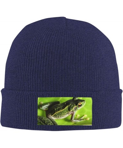 Beanie Hats for Women Men Knit Hat Frog Leaves Print Beanies Cap Fashion Cuffed Sports Hat Navy Blue $11.53 Skullies & Beanies