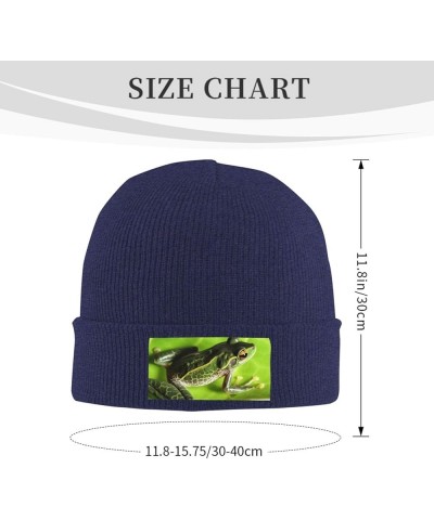 Beanie Hats for Women Men Knit Hat Frog Leaves Print Beanies Cap Fashion Cuffed Sports Hat Navy Blue $11.53 Skullies & Beanies