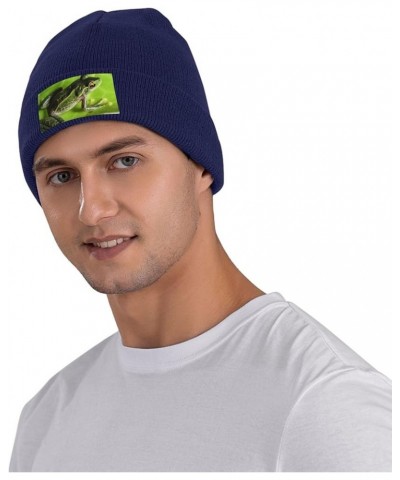 Beanie Hats for Women Men Knit Hat Frog Leaves Print Beanies Cap Fashion Cuffed Sports Hat Navy Blue $11.53 Skullies & Beanies