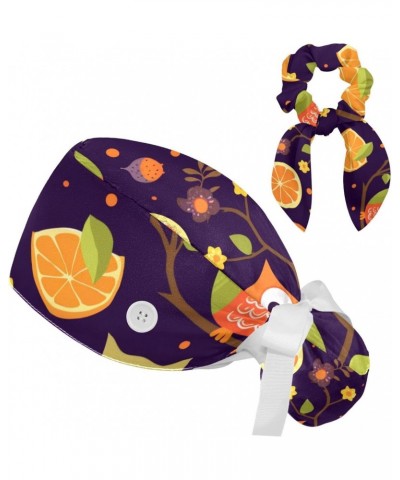 Set of 1 Scrub Hat Ponytail Holder for Women, Nurse Cap with Hair Scrunchy, Bird Owls and Orange $10.87 Skullies & Beanies