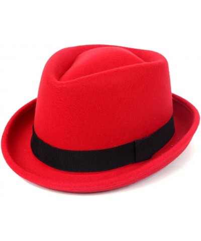 Winter Women's Wool Hat Men's Jazz Panama Plain Black Vintage Hat Felt Top Hat Red $23.03 Fedoras