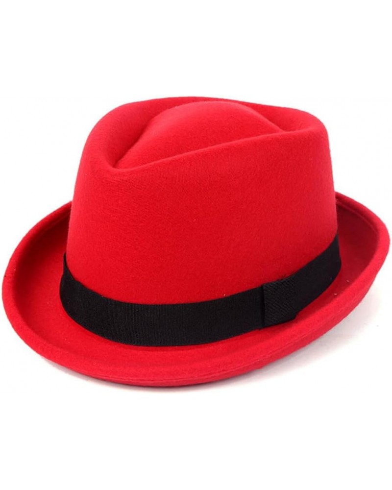 Winter Women's Wool Hat Men's Jazz Panama Plain Black Vintage Hat Felt Top Hat Red $23.03 Fedoras