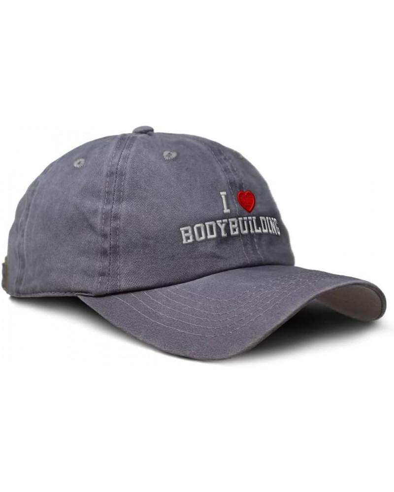 Custom Soft Washed Baseball Cap I (Love) Bodybuilding Red Heart Sports Lovers Grey Design Only $15.29 Baseball Caps