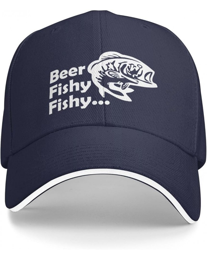 Beer Fishy Fishy Black Dad Hat Classic Adjustable Baseball Cap Hip Hop Sun Hats for Men Women Navy Blue $11.30 Baseball Caps