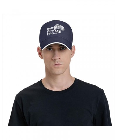 Beer Fishy Fishy Black Dad Hat Classic Adjustable Baseball Cap Hip Hop Sun Hats for Men Women Navy Blue $11.30 Baseball Caps