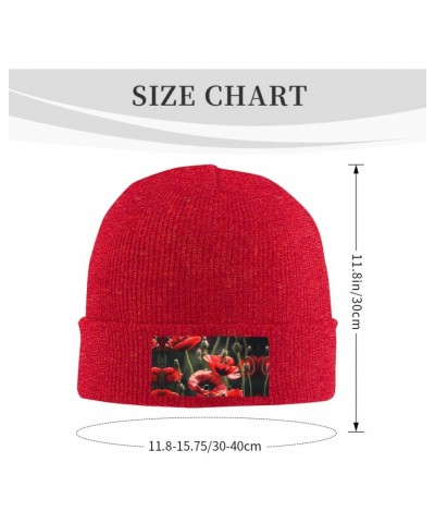 Beautiful Red Poppy Flower Luxurious Velvet Patch Design,Knitted Wool Hat,Ideal for Sporty & Outdoor Activities $12.36 Skulli...