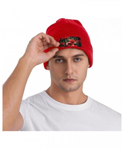 Beautiful Red Poppy Flower Luxurious Velvet Patch Design,Knitted Wool Hat,Ideal for Sporty & Outdoor Activities $12.36 Skulli...