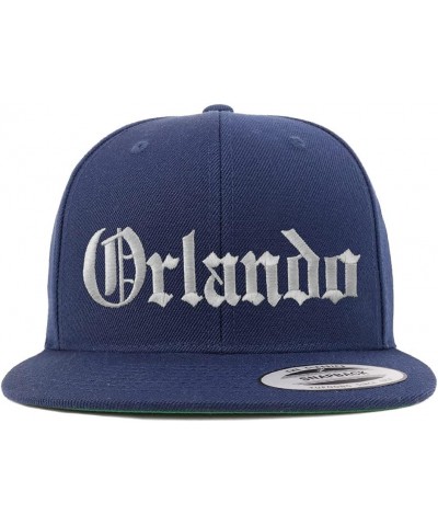 Orlando Old English Embroidered Flatbill Snapback Navy $12.60 Baseball Caps