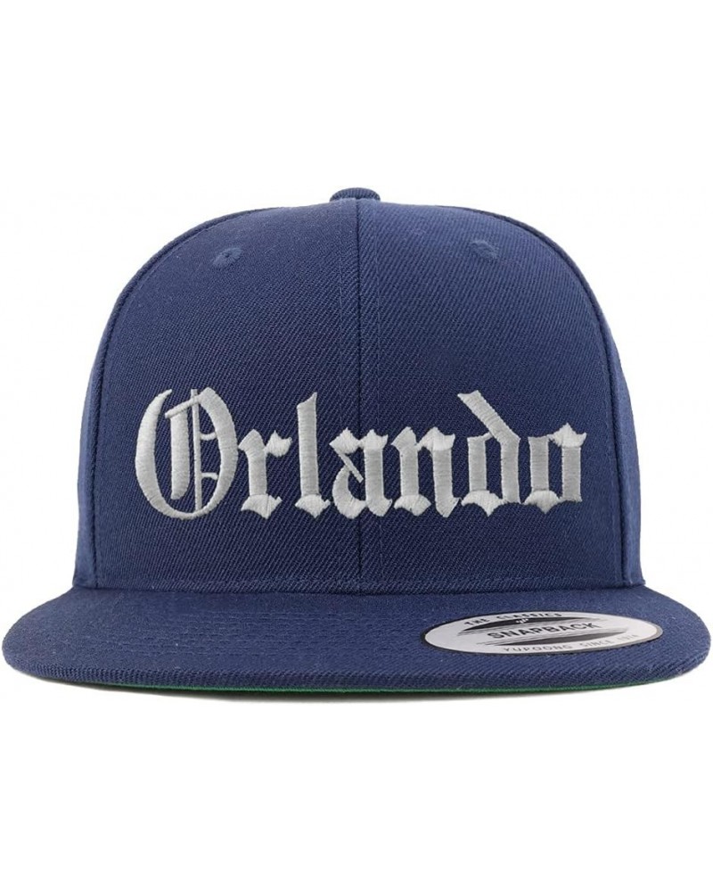 Orlando Old English Embroidered Flatbill Snapback Navy $12.60 Baseball Caps