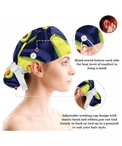 1 Pack Surgical Cap with Hair Scrunchy, Scrub Hat Ponytail Holder for Women, Avocado Seamless Fruits Pattern $9.51 Skullies &...