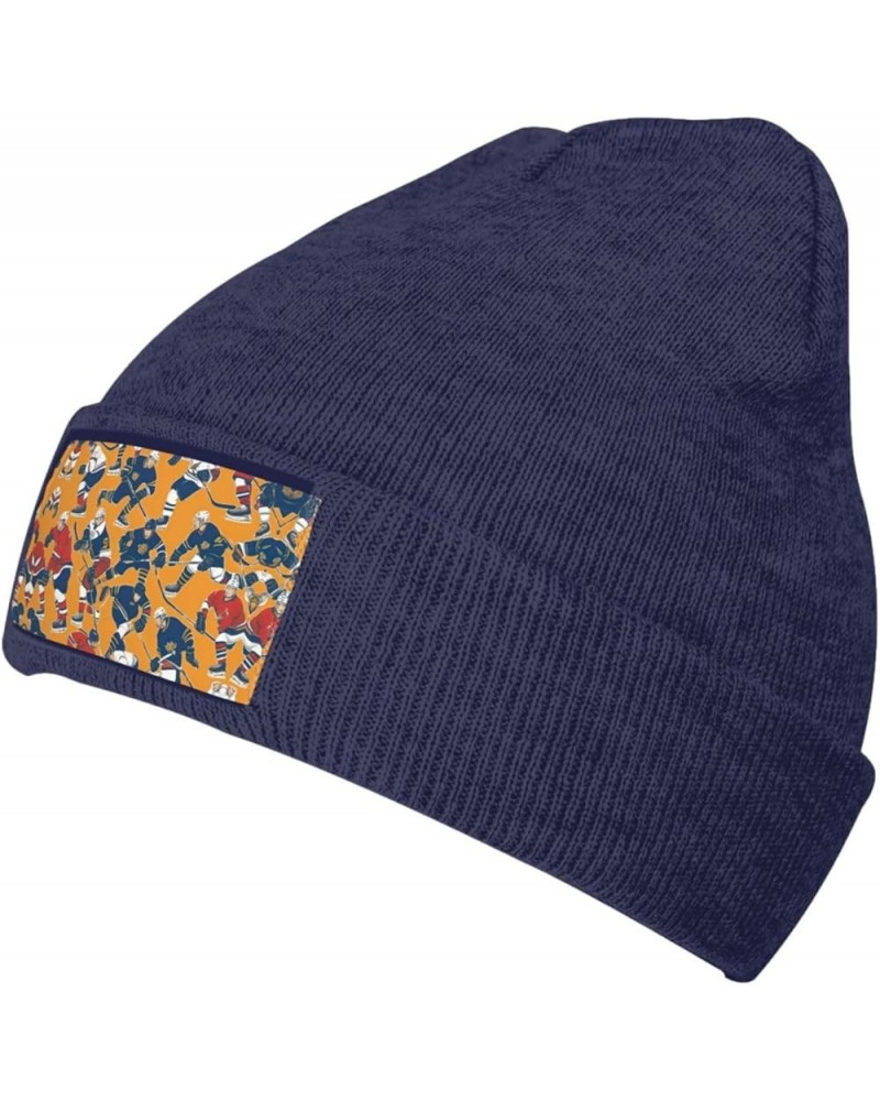 Hockey Print Unisex Beanie for Men and Women Knit Hat Winter Beanies,Skater Beanie Navy Blue $10.44 Skullies & Beanies