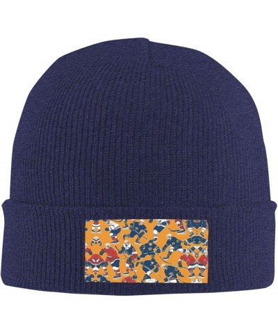 Hockey Print Unisex Beanie for Men and Women Knit Hat Winter Beanies,Skater Beanie Navy Blue $10.44 Skullies & Beanies