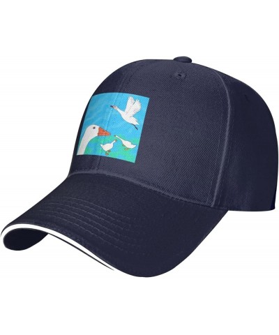 Happy White Goose Picture Casual General Baseball Cap Black : Comfortable, Light Navy Blue $13.07 Baseball Caps