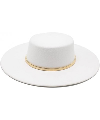 Autumn and Winter New Thickened Top Hat, 9.5cm Brim Golden Spring Flat Top Hat, Large Brim Felt Hat Luopan Caps & Hats White ...