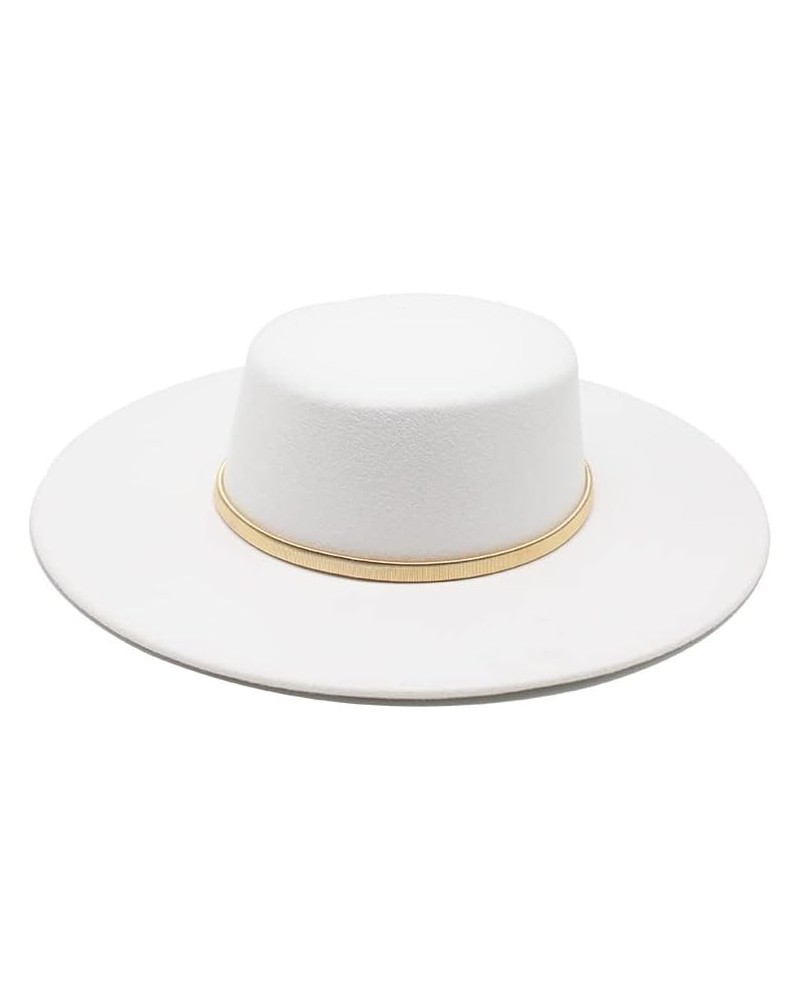 Autumn and Winter New Thickened Top Hat, 9.5cm Brim Golden Spring Flat Top Hat, Large Brim Felt Hat Luopan Caps & Hats White ...