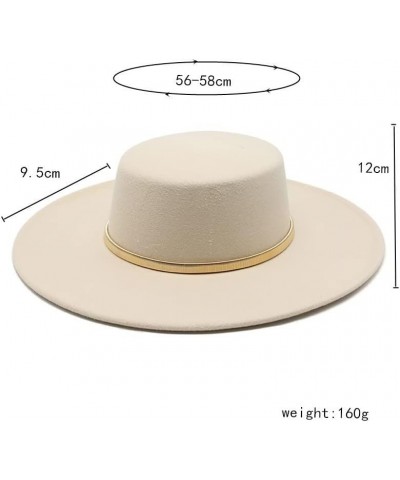 Autumn and Winter New Thickened Top Hat, 9.5cm Brim Golden Spring Flat Top Hat, Large Brim Felt Hat Luopan Caps & Hats White ...