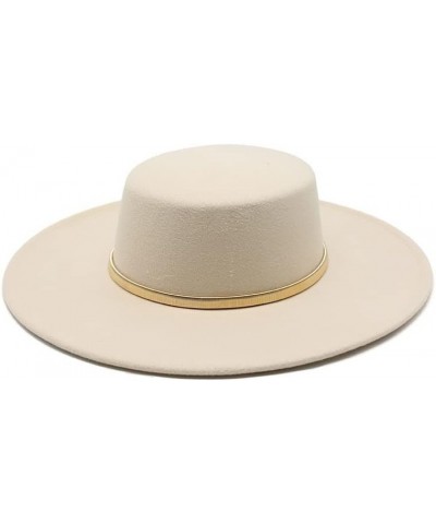 Autumn and Winter New Thickened Top Hat, 9.5cm Brim Golden Spring Flat Top Hat, Large Brim Felt Hat Luopan Caps & Hats White ...