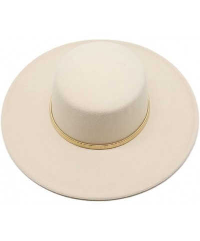 Autumn and Winter New Thickened Top Hat, 9.5cm Brim Golden Spring Flat Top Hat, Large Brim Felt Hat Luopan Caps & Hats White ...