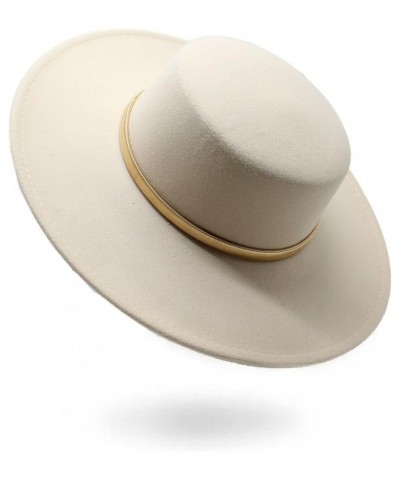 Autumn and Winter New Thickened Top Hat, 9.5cm Brim Golden Spring Flat Top Hat, Large Brim Felt Hat Luopan Caps & Hats White ...