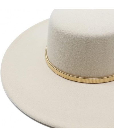 Autumn and Winter New Thickened Top Hat, 9.5cm Brim Golden Spring Flat Top Hat, Large Brim Felt Hat Luopan Caps & Hats White ...