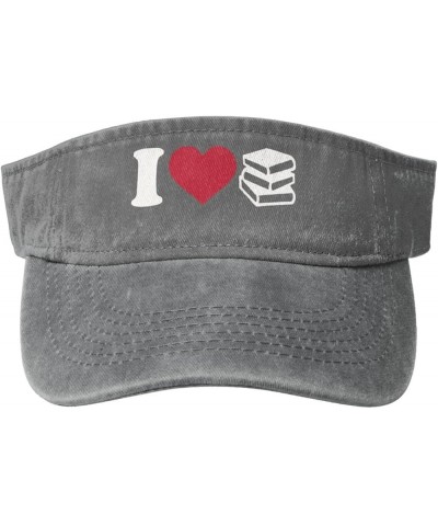 I Love Books Sun Visor Hats Cotton Caps Beach Leisure Empty Top Baseball Cap for Men Women Gray $14.67 Sun Hats