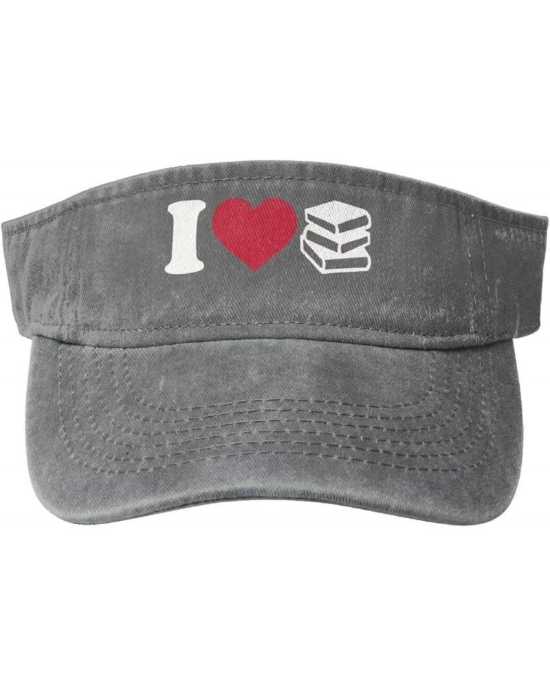 I Love Books Sun Visor Hats Cotton Caps Beach Leisure Empty Top Baseball Cap for Men Women Gray $14.67 Sun Hats