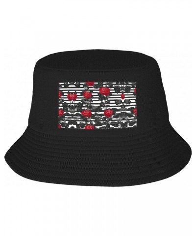 Black White Stripes Red Rose Flowers Print Adult Fisherman's Hat Fisherman Hats Sun Hats for Hat Or Climbing Or Hiking $11.16...