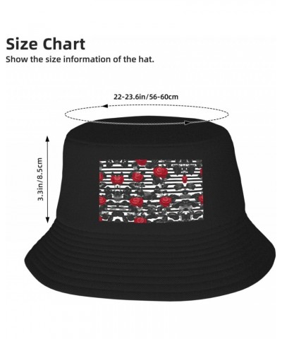 Black White Stripes Red Rose Flowers Print Adult Fisherman's Hat Fisherman Hats Sun Hats for Hat Or Climbing Or Hiking $11.16...